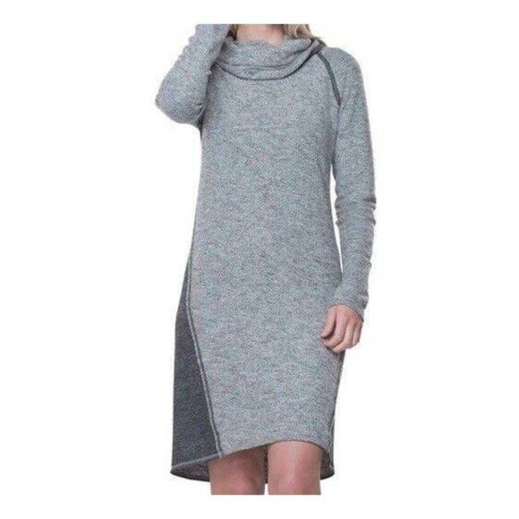 Kuhl Nova Shift Sweater Dress Women Grey  Knit Long Sleeve Pullover Funnel Neck - Picture 1 of 5